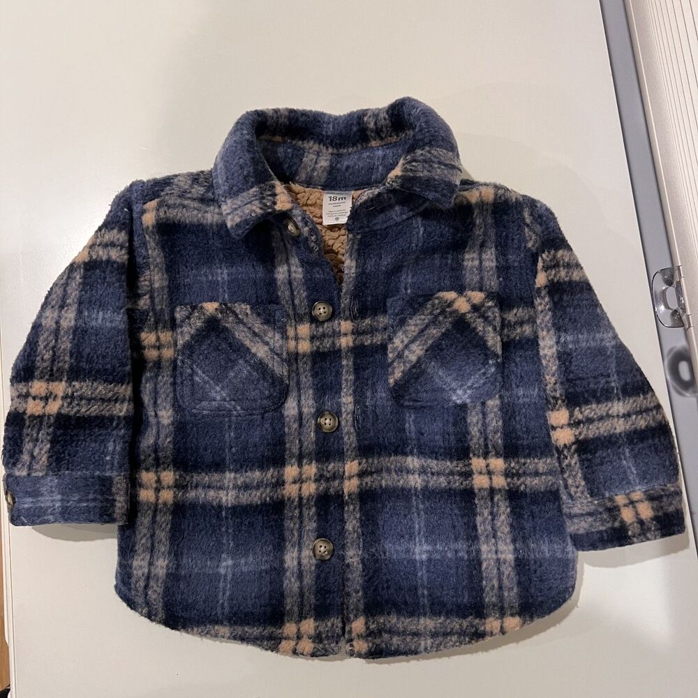 Carter's Sherpa-Lined Blue Plaid Jacket Size 18M